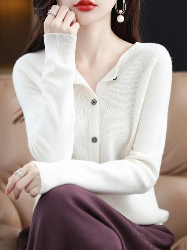 High Quality Round Neck Long Sleeve Cashmere 100% Merino Wool Pullover Women Sweater Coat Top - reetell