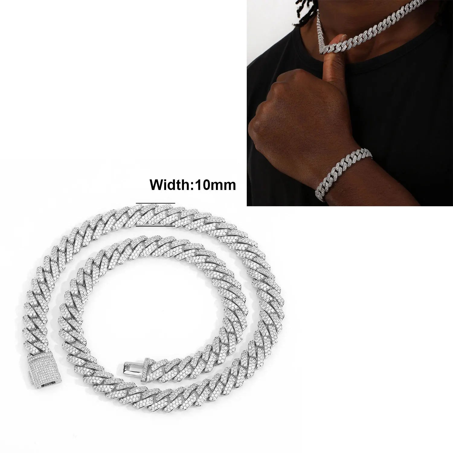 Iced Out 10-20mm Mens Miami Cuban Link Necklace Hip Hop CZ Cubic Zirconia Bling Prong Cuban Chain