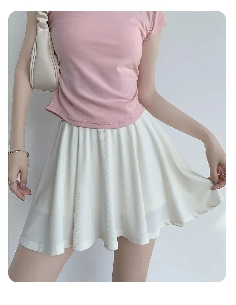 Yasuk Spring Summer Sporty Casual Slim Sport Shorts Pants Panty Dress Sweet Cool Girl Soft Ice Silk Pleated Skirt - reetell