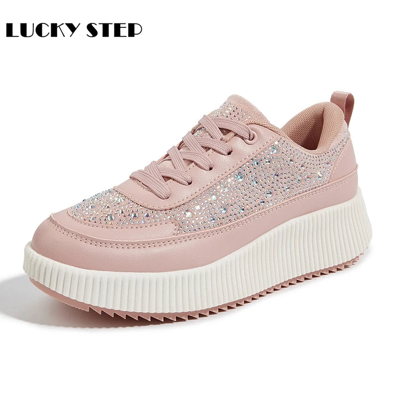 LUCKY STEP Women's Platform Sneakers Rhinestone Fashion Chunky Casual Sparkly Retro Braided Walking Shoes