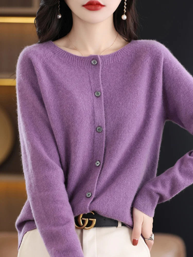 High Quality Round Neck Long Sleeve Cashmere 100% Merino Wool Pullover Women Sweater Coat Top - reetell