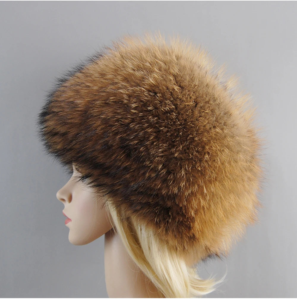 2024 Russian Style Female Round Cap Fashion Real Fur Hats Natural Fox Fur Women Winter Warm Bomber Hat Fluffy Popular Beanies - reetell