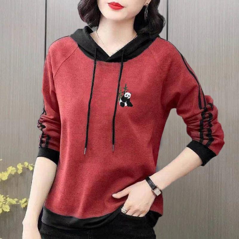 Spring and Autumn Women's Pullover Long Sleeve Hooded Print Stripe Letter Panel Drawstring Graphic Loose Fashion Casual Sweaters - reetell