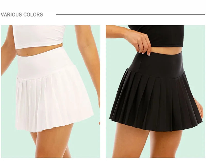 Cloud Hide Pleated Black Tennis Skirts Women Golf Sports Skirt Plus Size Fitness Shorts High Waist Gym Workout Running Skorts - reetell