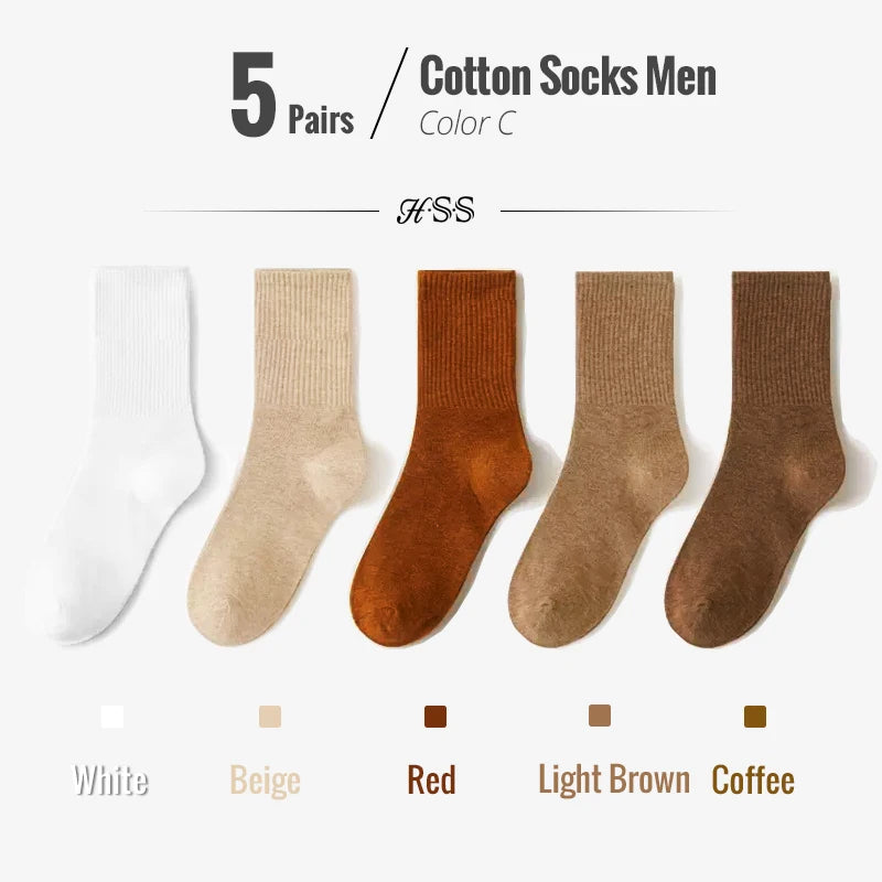 HSS 95% Combed Cotton Socks Men Business Dress Long Socks Casual Solid Color Spring Summer Black White Sock For Male Comfortable