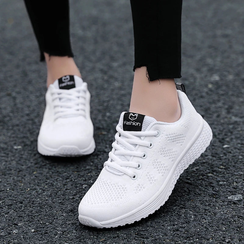 Wedges Shoes for Women Sneakers Mesh Breathable Casual Female Shoes Flat Light Lace-Up Summer Running Shoes Woman Vulcanize Shoe