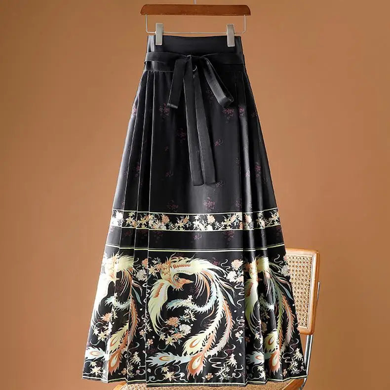 Vintage Maxi Chinese Style Horse Face Skirts for Women Saia One-piece Long Hanfu Pleated Skirt Woman Clothing Faldas Harajuku - reetell