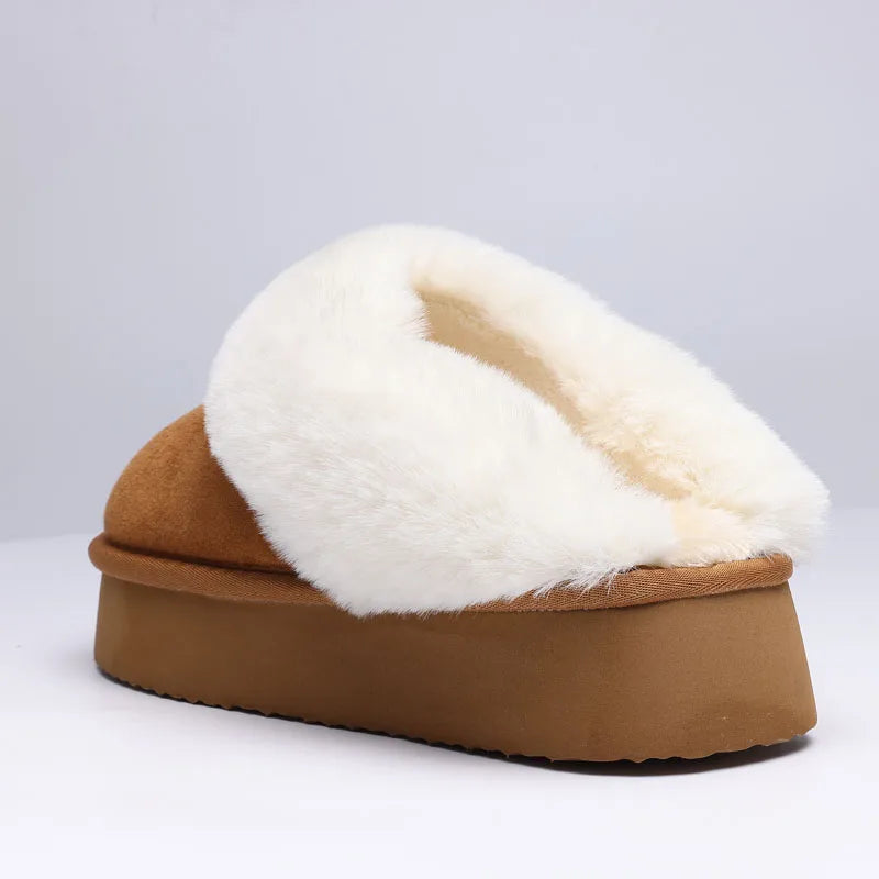 Comwarm Platform Fuzzy Slippers For Women Winter Plush Slippers Warm Furry Slippers Indoor Thick Sole Memory Foam House Slippers - reetell