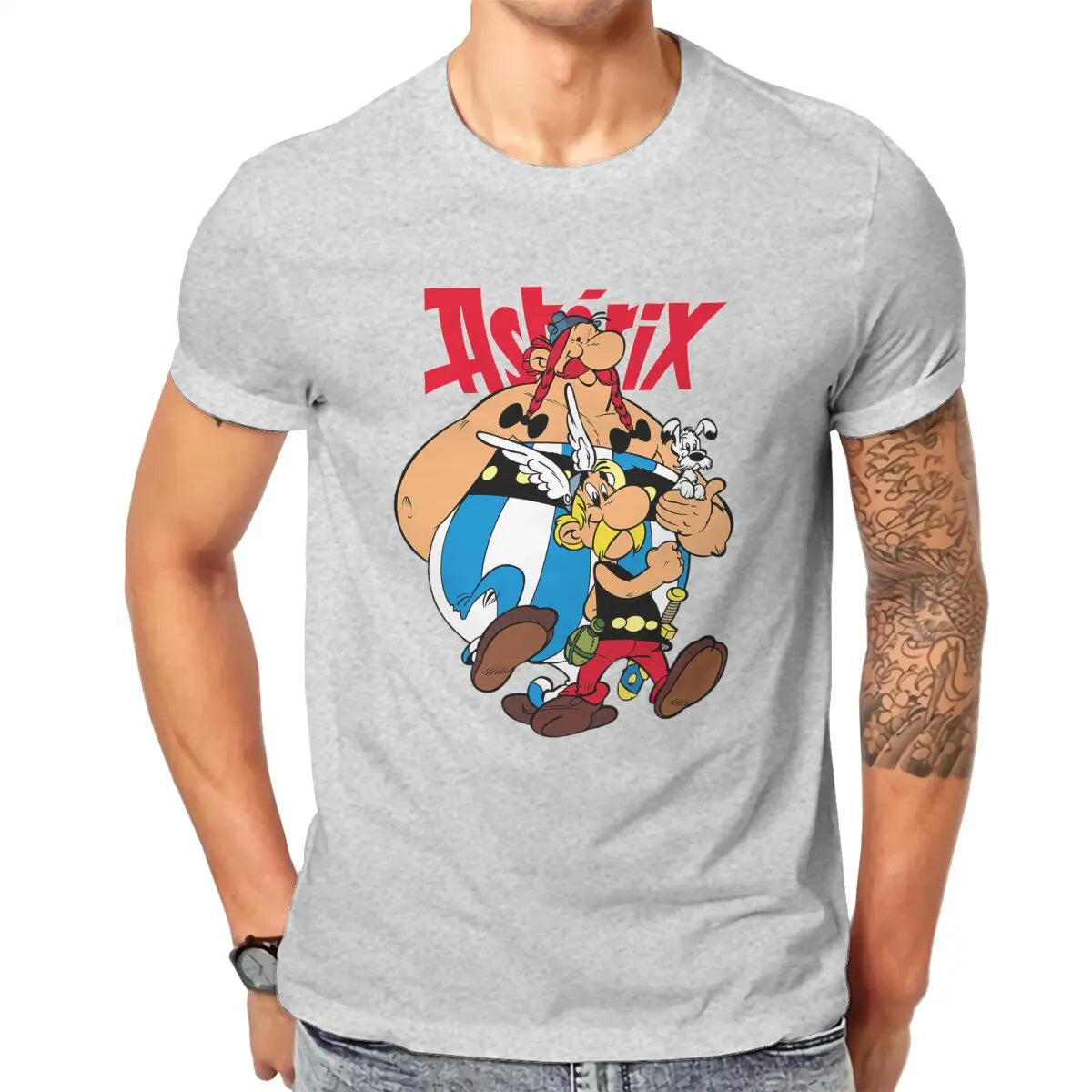 Asterix Obelix T-Shirts Men Cute Cartoon Funny Cotton Tees Crewneck Short Sleeve T Shirts Printed Clothes - reetell