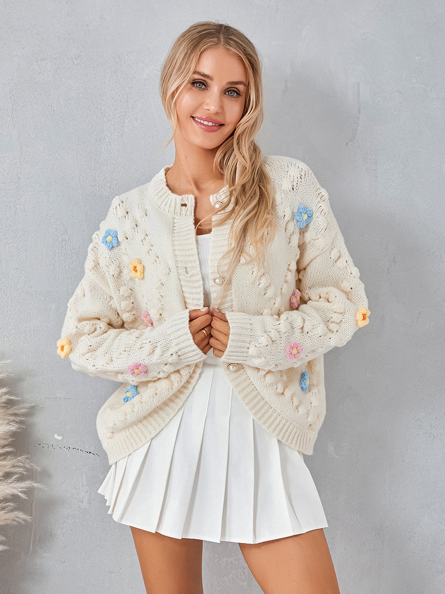 Womens Y2k Cardigan Sweaters 3D Flower Crochet Knitted Bolero Shrug Top Aesthetic Kawaii 90s Jacket Back to College - reetell