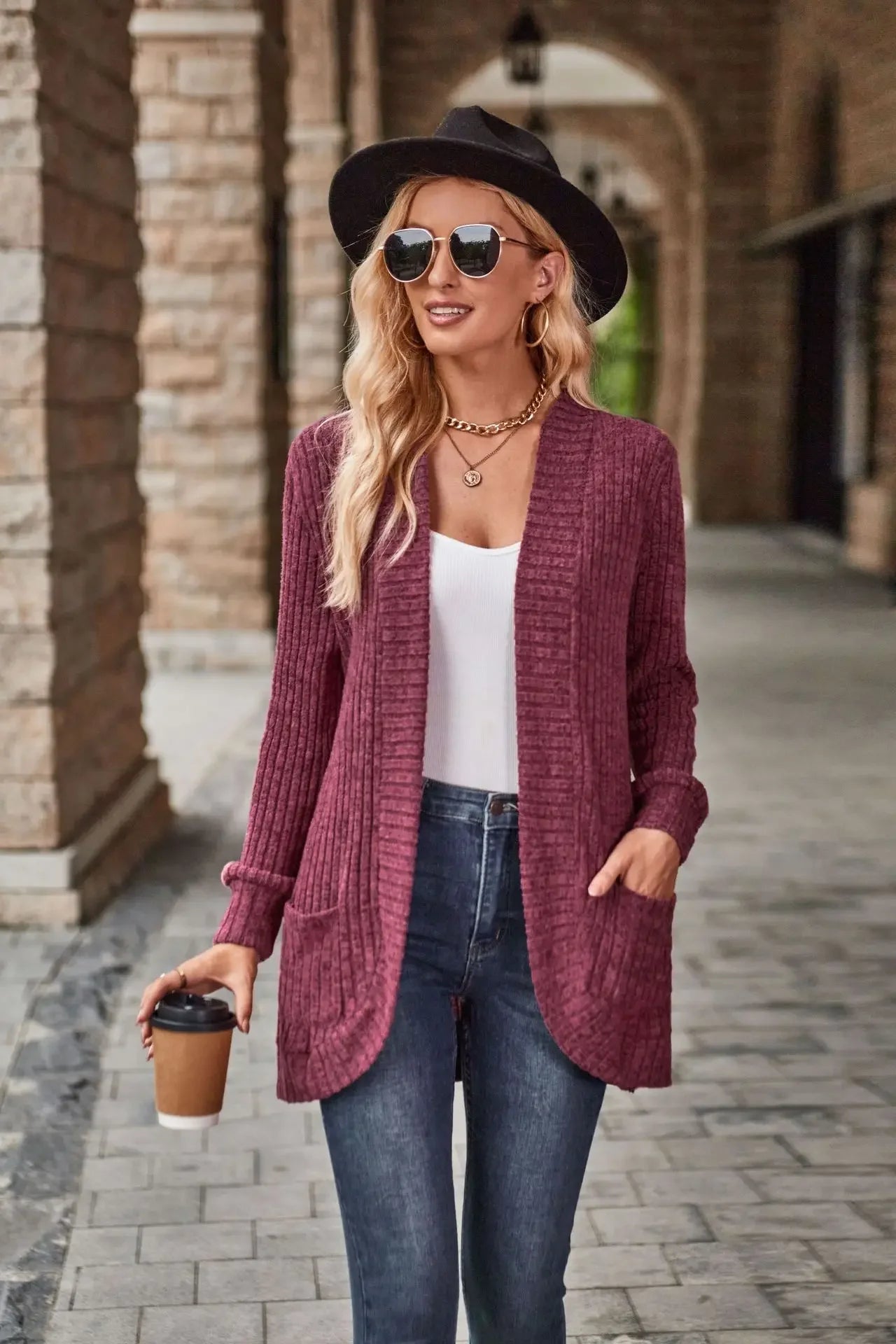 Women'S Spring And Autumn Solid Color Sweater Cardigan Fashion Pocket Cardigan Top Jacket Comfortable Soft Sweater Tienda Traf - reetell