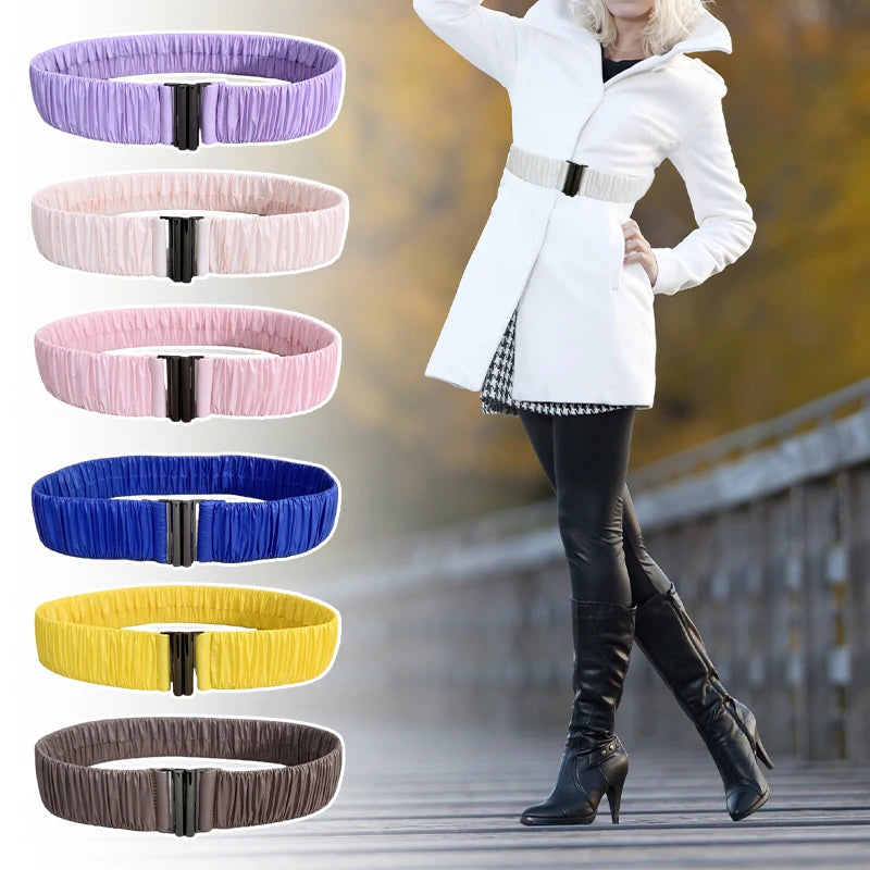 Lady Elastic Waist Belt Cinch Stretch Waistband Buckle For Down Puffer Coat Waistband Down Jacket Thin Waistbelt