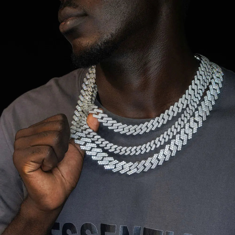 Iced Out 10-20mm Mens Miami Cuban Link Necklace Hip Hop CZ Cubic Zirconia Bling Prong Cuban Chain