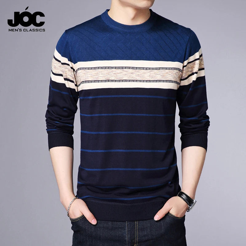 Men's Casual Striped Knit Spring and Autumn Long Sleeved Pullover Fashion Top - reetell