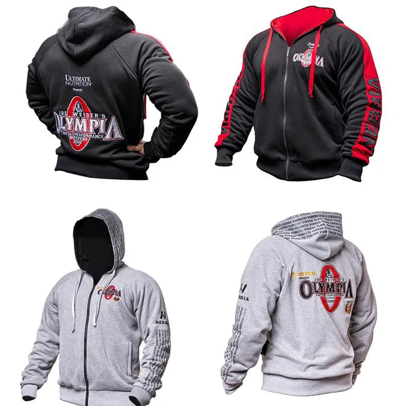 2023 New OLYMPIA Men Gyms Hoodies Gyms Fitness Bodybuilding Sweatshirt Pullover Sportswear Male Workout Hooded Jacket Clothing - reetell