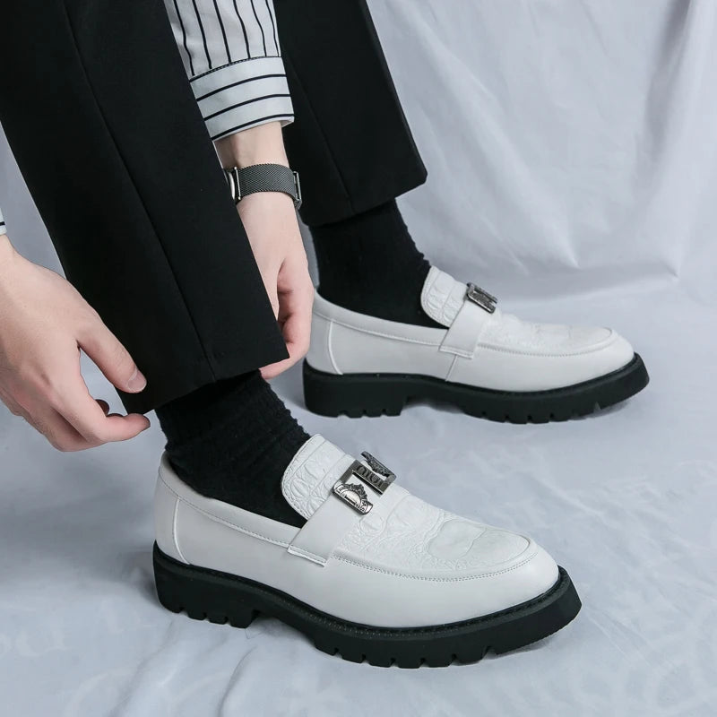 White Loafers Mens Party and Business Loafers Thick Soled Men Dress Platform Shoes Comfortable Slip-On Fashion New Casual Shoes - reetell