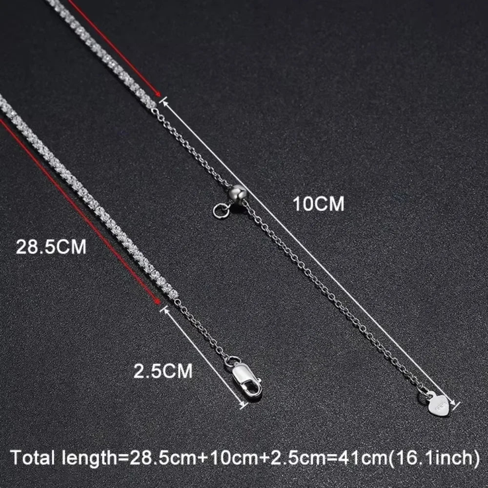 FEOBUR 2mm D Color Moissanite Tennis Choker Necklace for Women S925 Silver Plated 18K Gold Adjustable Full Diamond Neck Chain