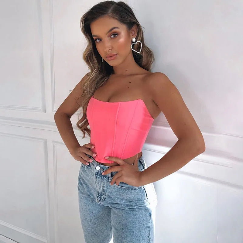 Sleeveless Off Shoulder Velvet Fashion Sexy Corset Crop Tops Vest Female Underwear Backless Bustier Top Solid - reetell