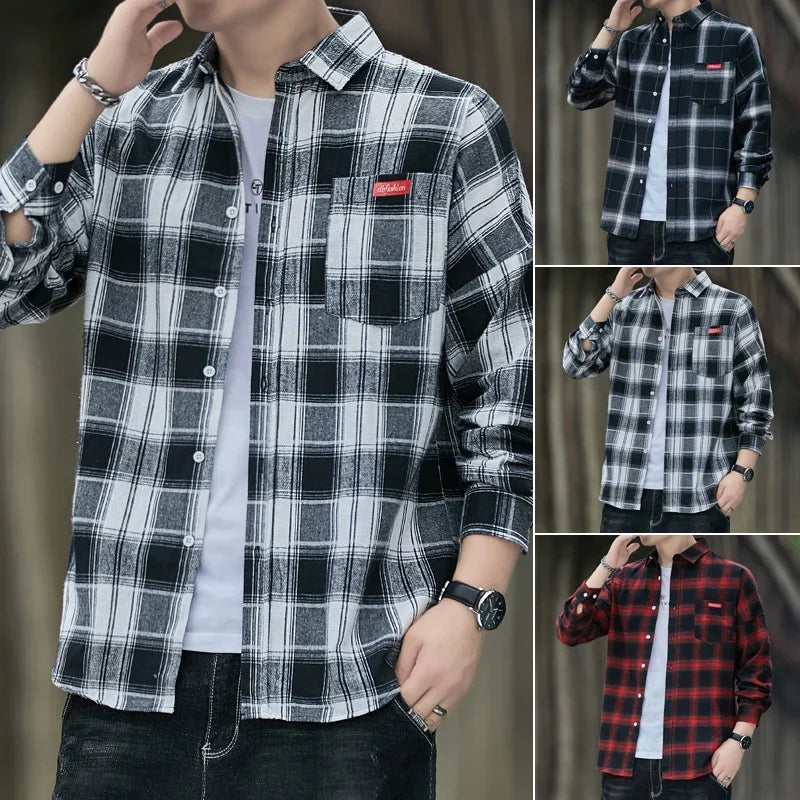 Autumn New Casual Men's Flannel Plaid Shirt Brand Male Business Office Red Black Checkered Long Sleeve Shirts Clothes