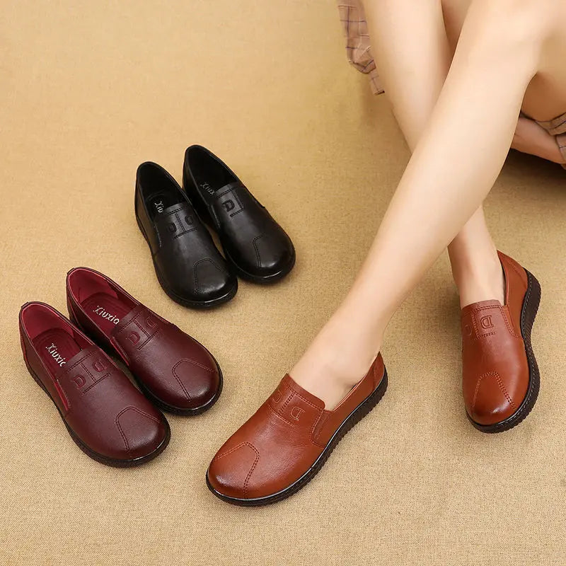 Women Genuine Leather Shoes Spring Autumn Brown Female Casual Shoes Black Mom Ladies Cozy Classic Leisure Loafer Shoes