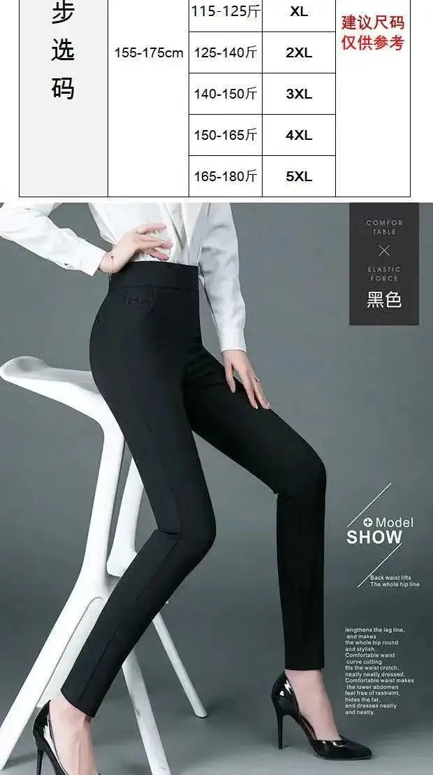 Office Lady Slim Pencil Pants Spring Autumn High Waist Elastic Pockets Solid Elegant Women Casual Fashion Straight Trousers 2022 - reetell