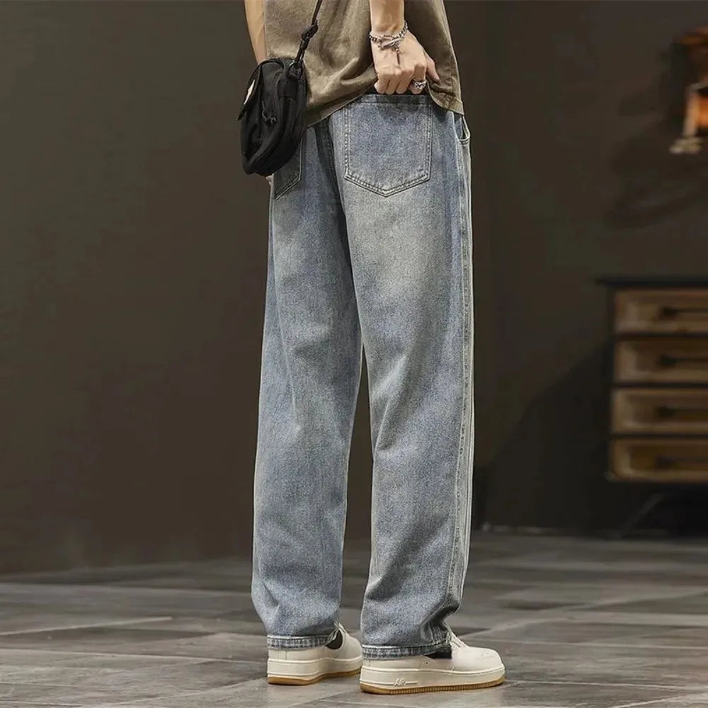 2024 Elastic loose straight jeans men wide legged denim men pants casual trousers Korean style men clothing  jeans pants man - reetell