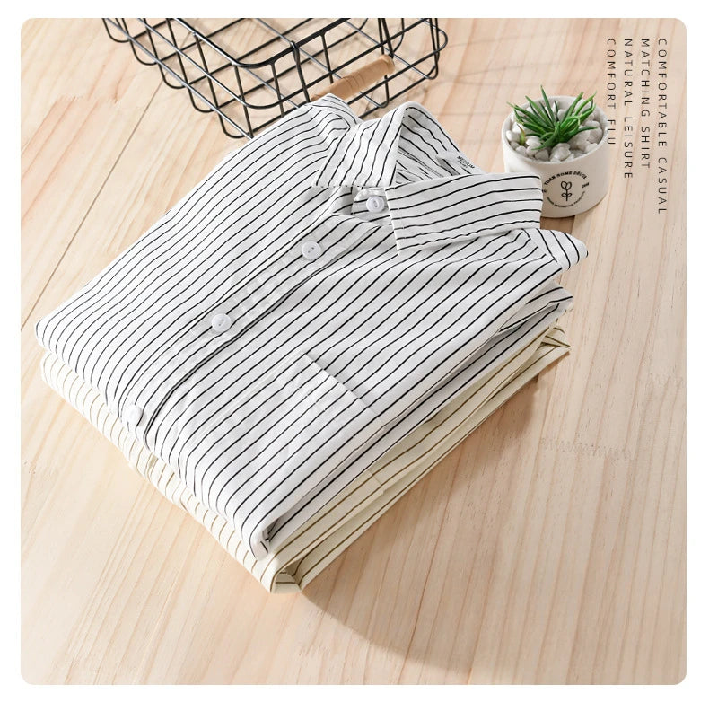 2024 Spring Autumn New Cargo Striped Long Sleeve Shirts for Men Clothing 100% Cotton Casual Soft Streetwear FY9678