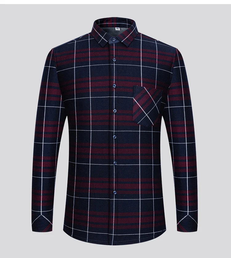 Autumn Winter Thicken Fleece Shirt Men Business Plaid Shirt Long Sleeve Warm Clothes Turn Down Collar Button Up Shirts Classic - reetell