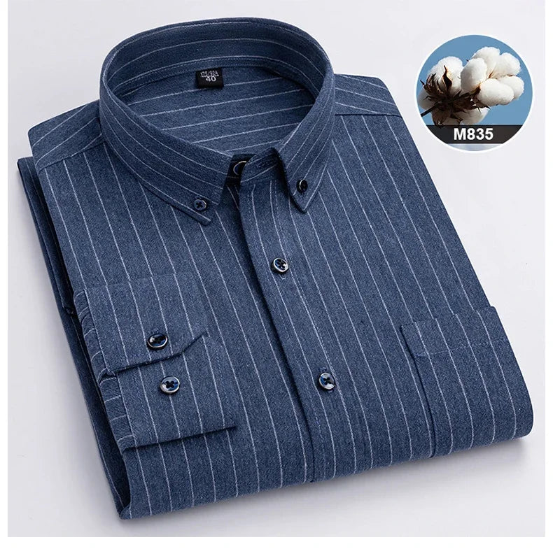 Hight qulity plus size 7XL100%cotton brushed long sleeve shirts for men korean plaid slim fit formal shirt soft designer clothes