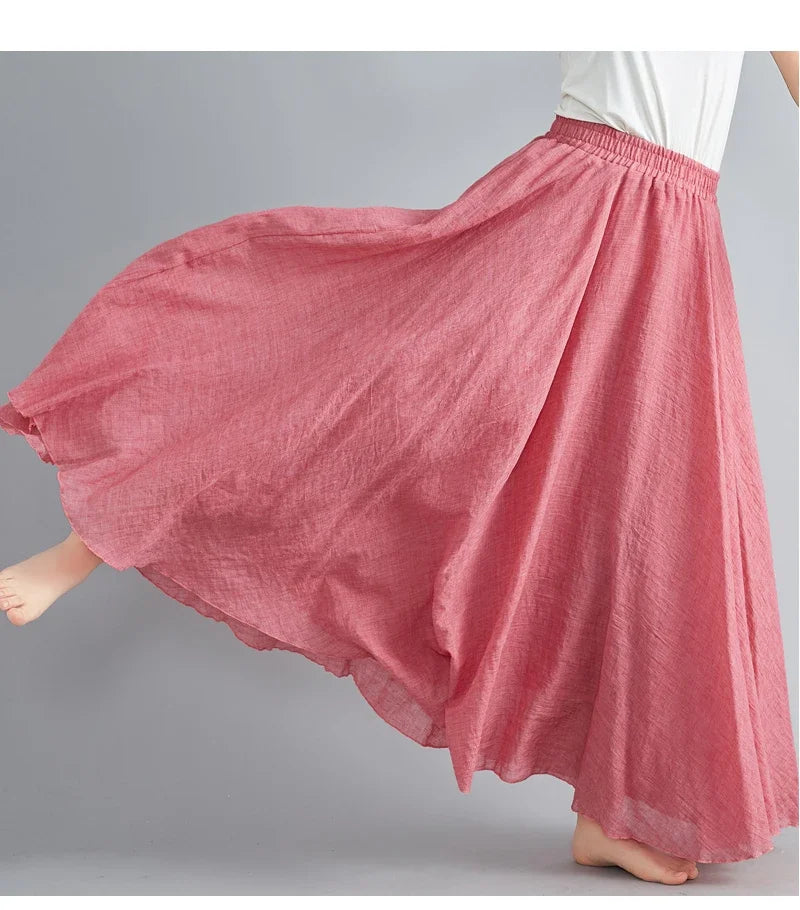 Solid Cotton Linen Women Skirts Maxi Ethnic Style Beach Saia Ropa Mujer Casual Harajuku Boho Long Skirt Woman Clothing Faldas - reetell