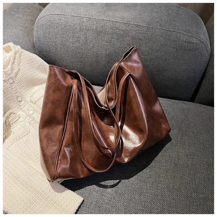 Women Tote Bag Fashion Underarm Pouch Large Capacity Soft Pu Leather Shoulder Bag Retro Crossbody Bag Casual Portable Bucket Bag