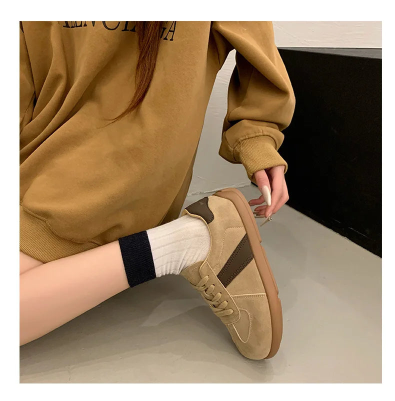 CRLAYDK 2024 Winter New Sneakers for Women Suede Fashion Sport Flat Shoes Maillard Wide Toe Casual Walking Comfortable Tennis