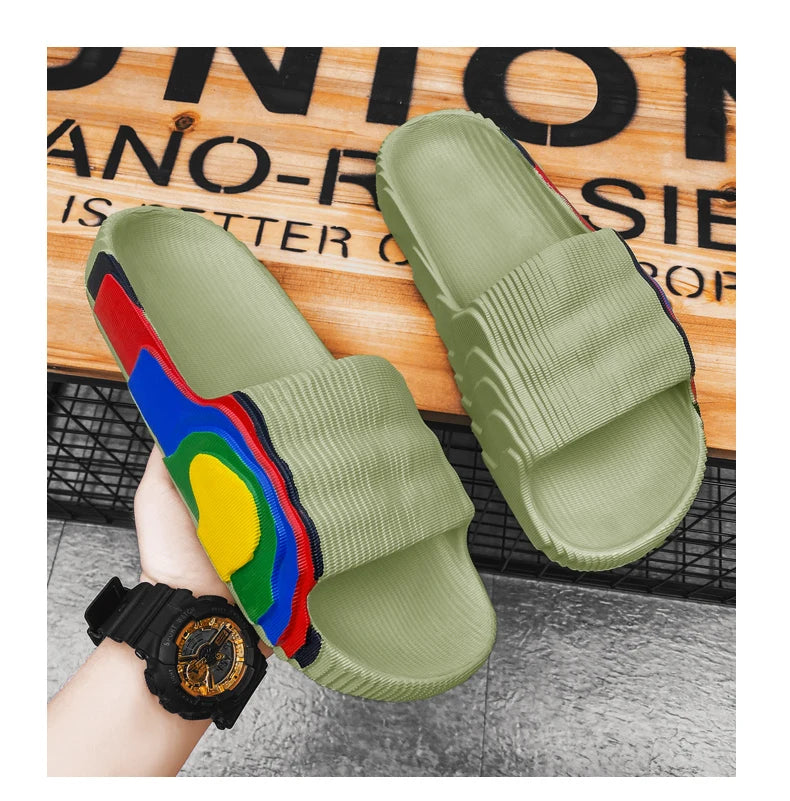 Summer Slippers Mens EVA Leisure Couples Non-slip Beach Indoor Bathroom Flats Ourdoor Slides Graffiti Thick Sole Creative Casual