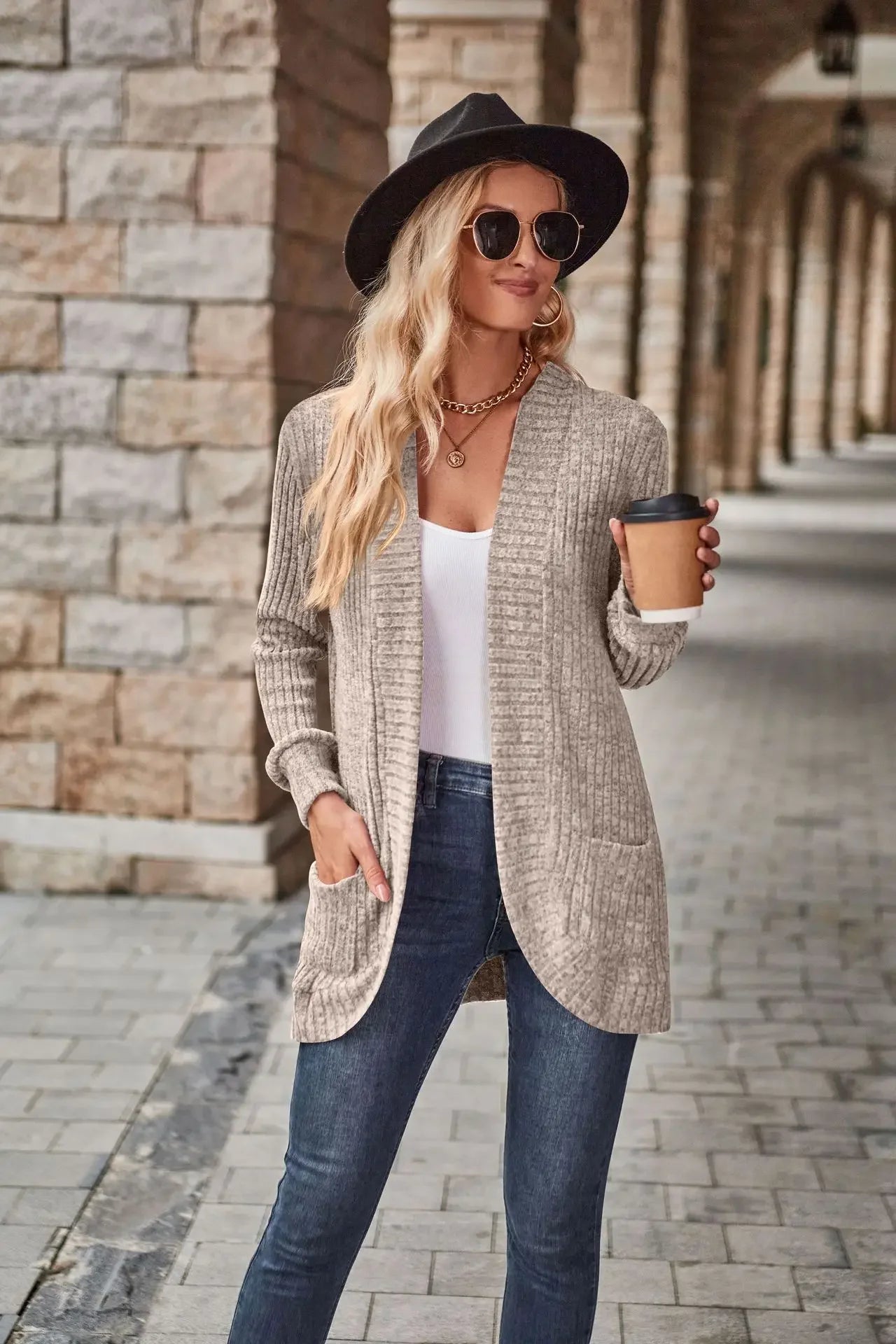 Women'S Spring And Autumn Solid Color Sweater Cardigan Fashion Pocket Cardigan Top Jacket Comfortable Soft Sweater Tienda Traf - reetell