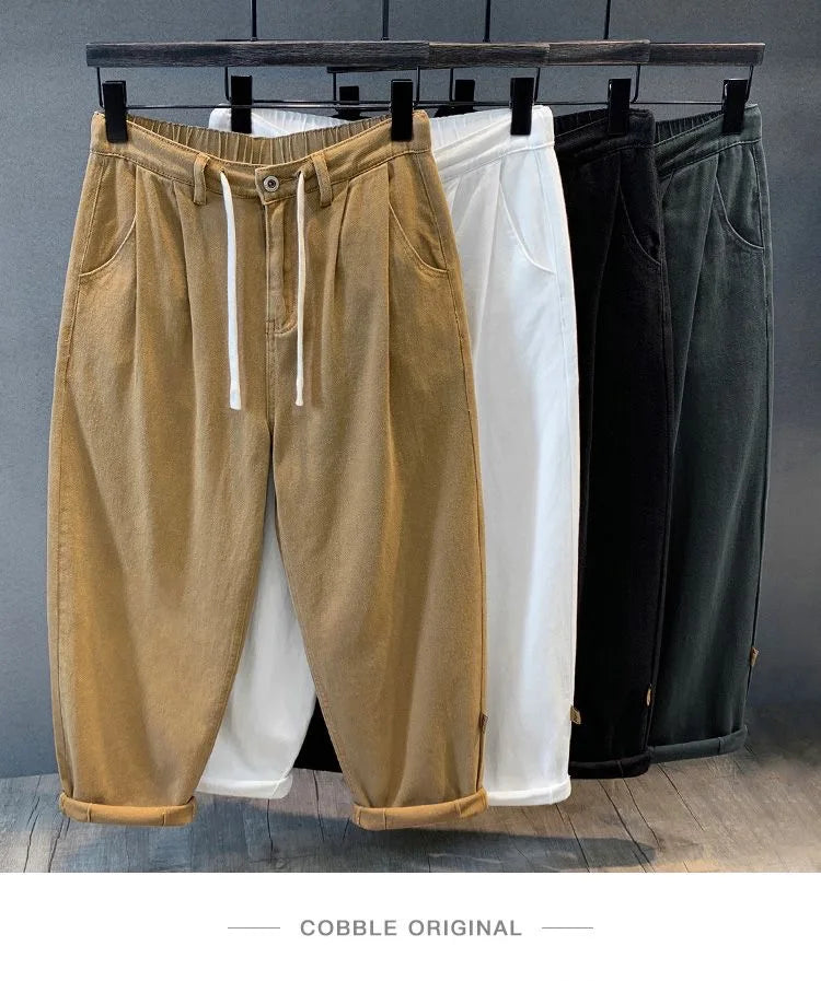 2023 Spring and Autumn New Fashion Solid Color Loose Wide Leg Haren Pants Men Casual Comfortable Large Size High-Quality Jeans - reetell