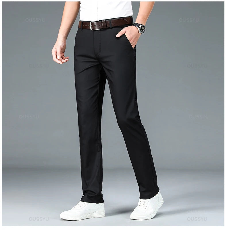 High Quality Luxury Straight Business Suit Pants Men Bamboo Fiber Designer Spring Summer Elegant Casual Long Formal Trouser Male - reetell