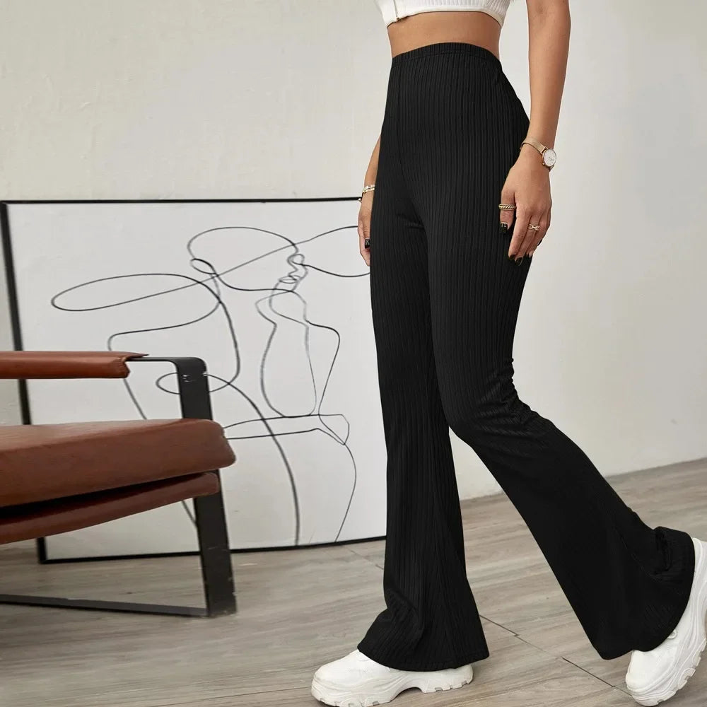 2024  temperament high-waist slimming beltless slightly flared knitted casual trousers for women - reetell