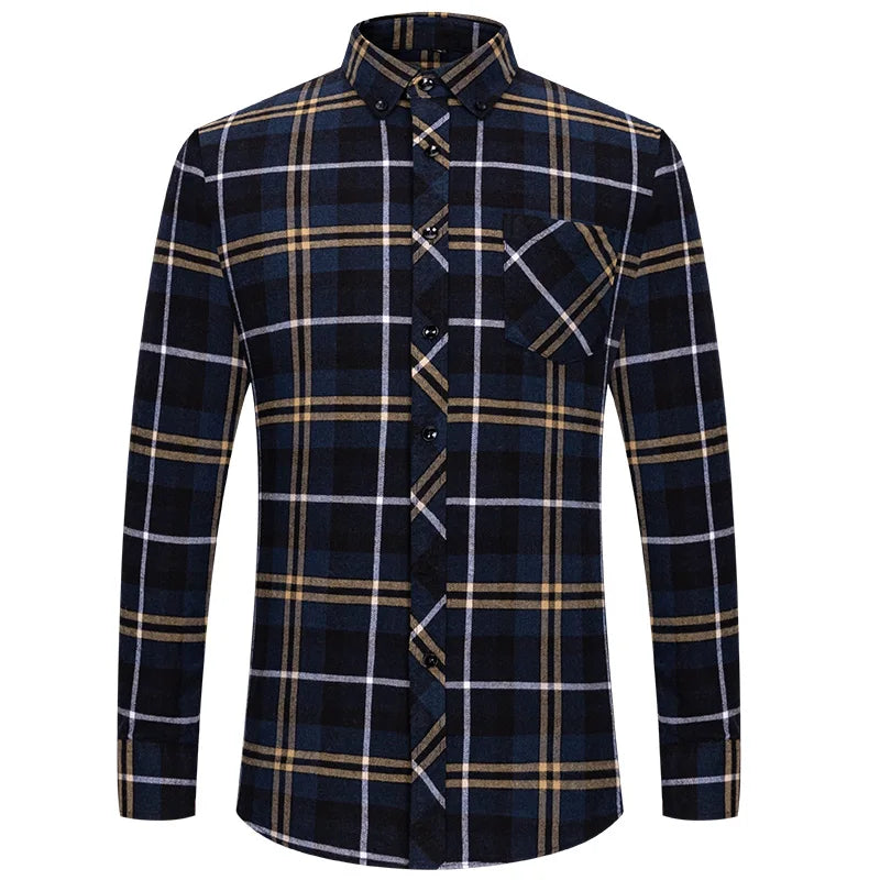 Cotton Mens Checkered Shirts Long Sleeve Soft Plaid Shirt Button Up Regular Fit Leisure Classical Vintage Comfortable Man Tops