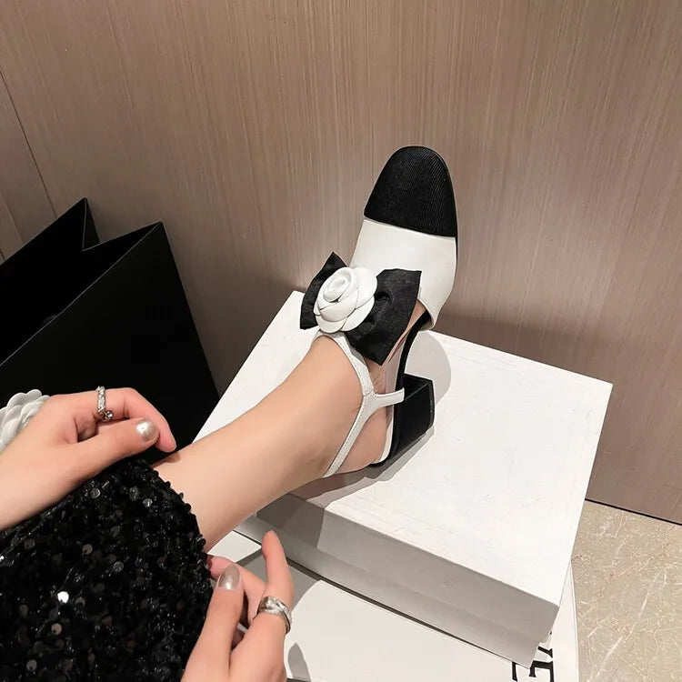 2024 Camellia 2cm/4cm Thick High Heel Baotou Sandals Silver Pointed 3D Flower Graduation Ceremony Ball Party Sandals 33-42 Pumps