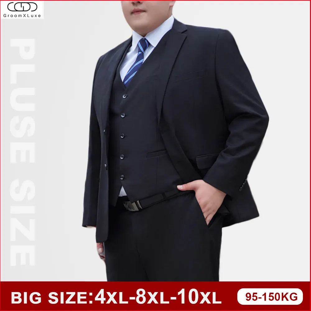 GROOMXLUXE Plus Size Male Suit For Wedding Business Men's Suit Jacket Coat 2024 Black Classic Fashion Oversized Costume 4XL-10XL - reetell