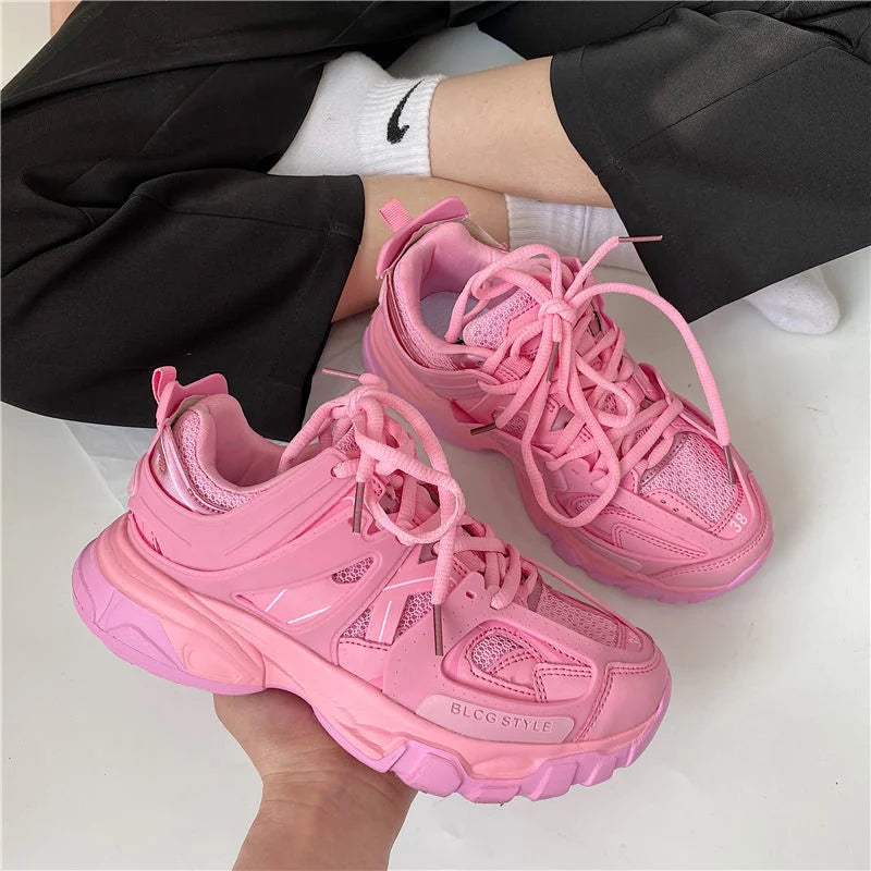 Women's Pink Chunky Running Shoes Sneakers Men Athletic Sports Sneakers Zaptillas Deporte MujerTracking Shoes Chaussure Homme