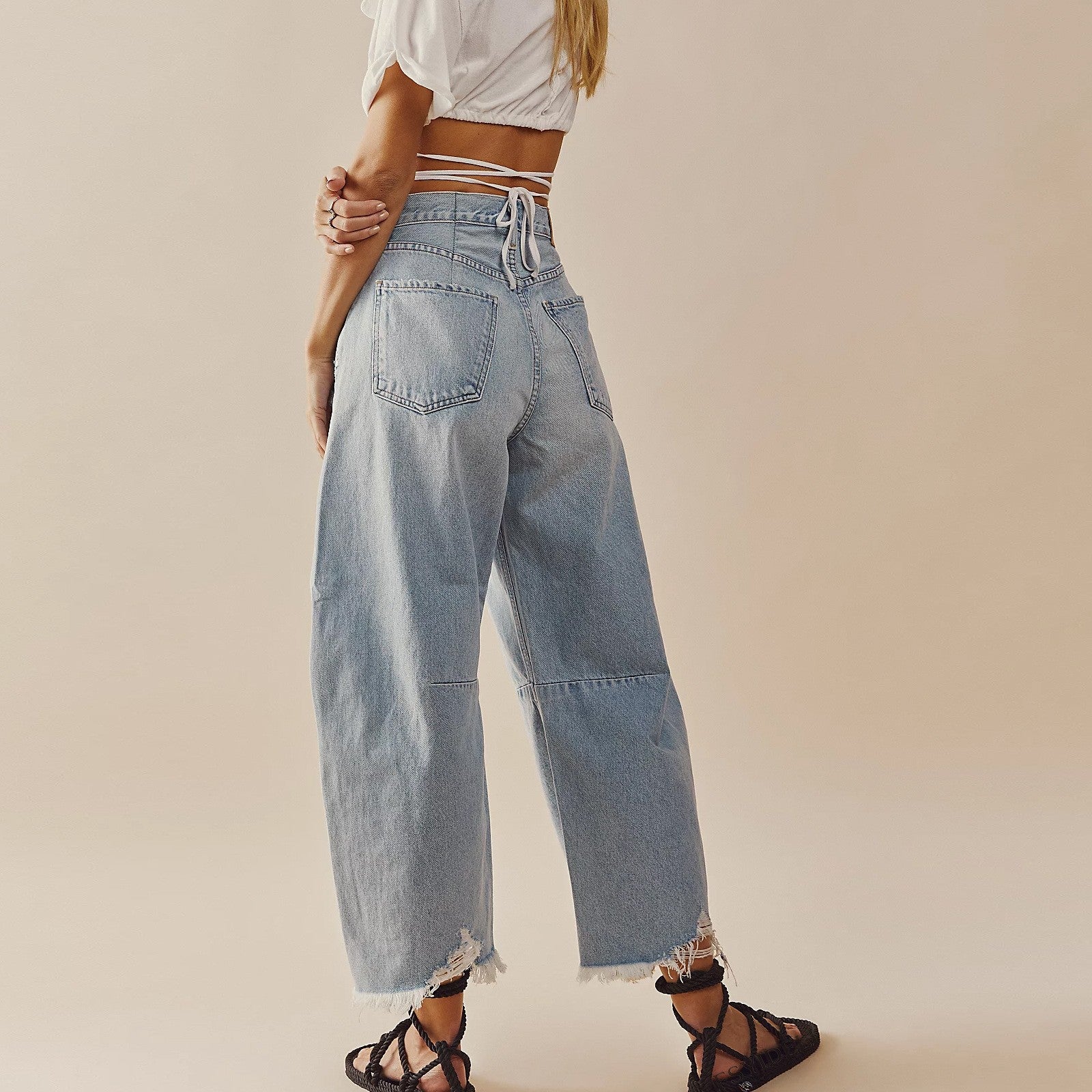 Women Casual Baggy Mid Waist Jeans Wide Leg Loose Boyfriend Denim Pants Straight Leg Cropped Barrel Jeans Y2k Clothes - reetell