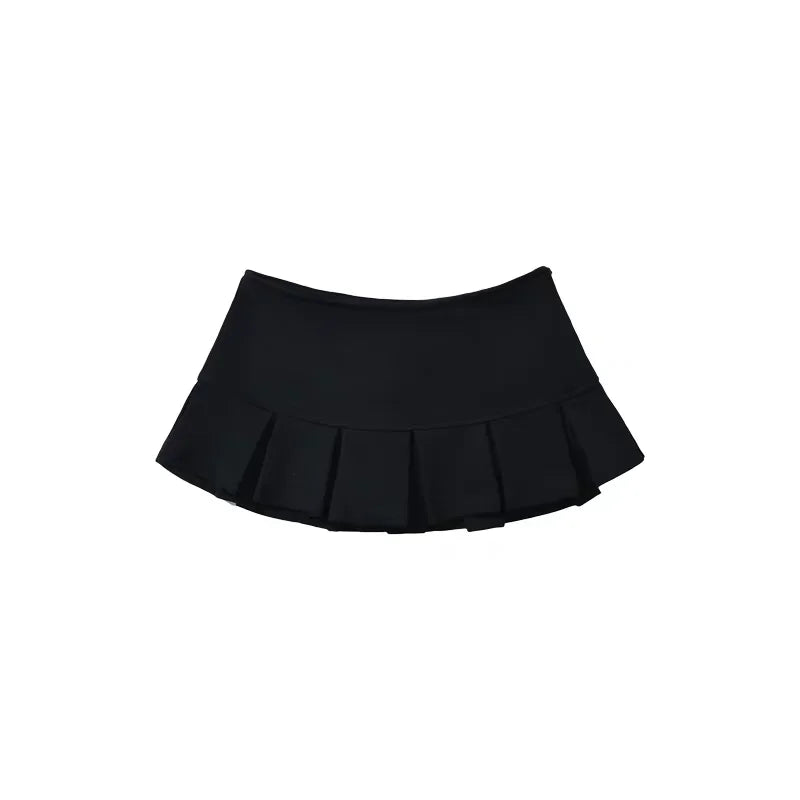 2024 Terry Fabric Y2K Mini Skirt Women Low Waist Wide Pleat Light Grey Sexy Vintage A-line Pleated Skirt Casual Skort Summer - reetell