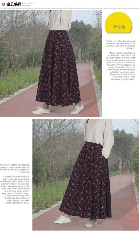 Fashion Summer Cotton Linen Women Skirt Saia Casual Vintage y2k Print Long Skirts Woman Clothes Bohemian Faldas Maxi Bottom Jupe - reetell