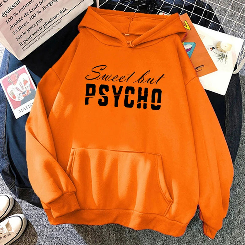 Sweet But Psycho Printed Long Sleeve Pullover Hoodies For Women And Men Couple Casual Sweatshirts Autumn Winter Plus Size Hoodie - reetell