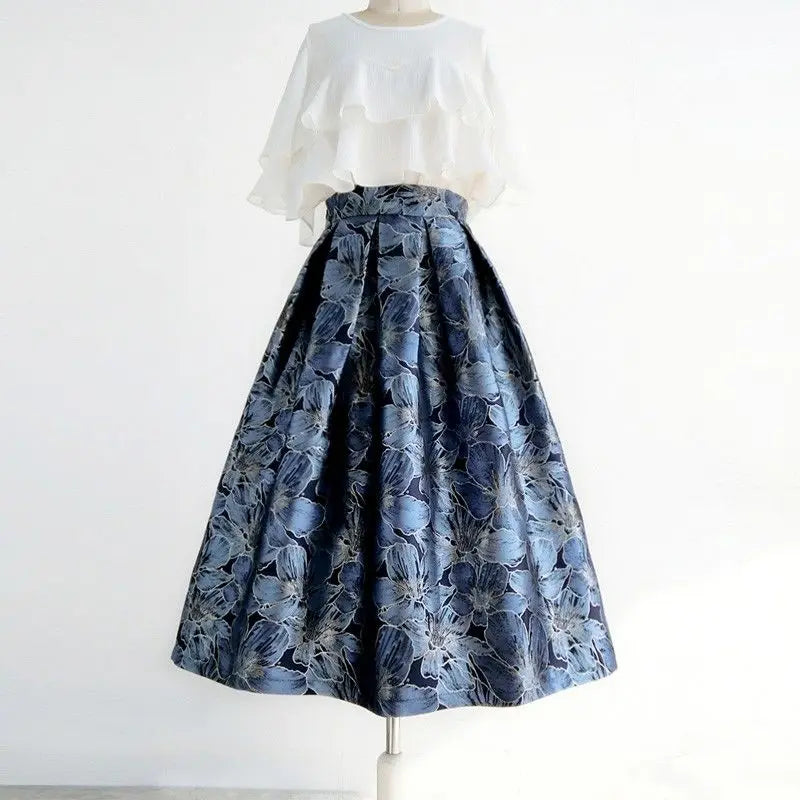 High-End Temperament Jacquard Women Irregular Skirts Elegant Fashion Classic All-match A-line Skirt Korean Vintage Tutu Skirt - reetell