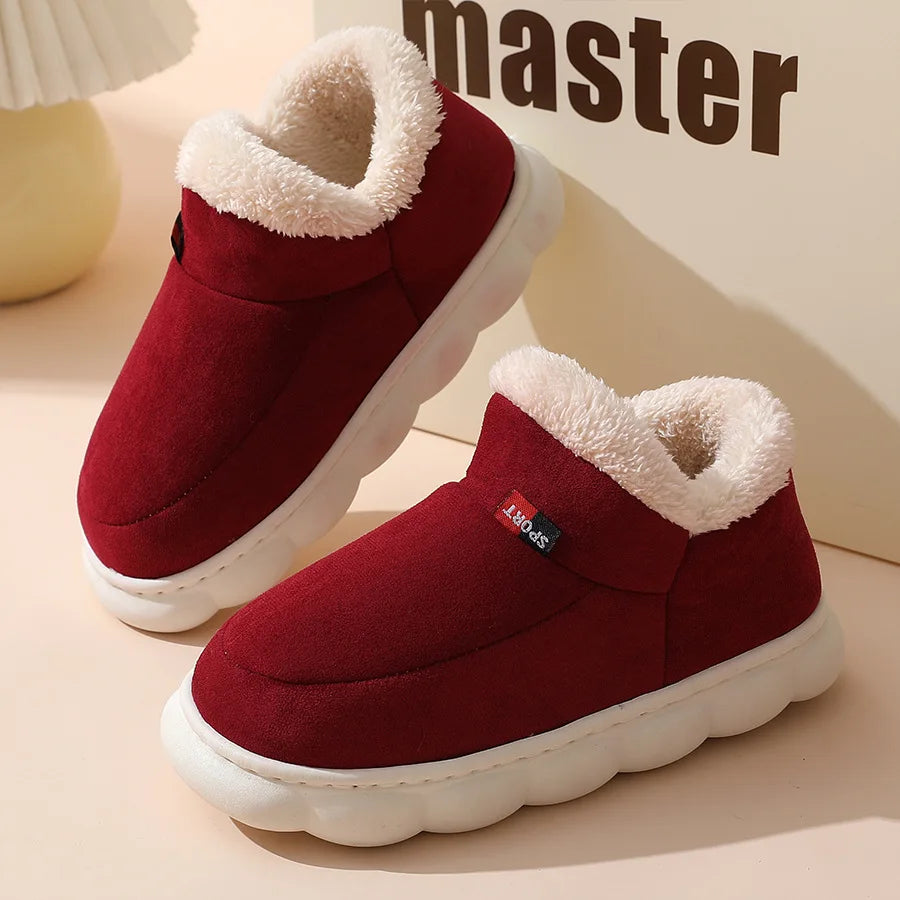 Bebealy Warm Winter Fur Men Slippers Indoor Fluffy Plush Men Shoes Outdoor Casual House Ankle Boots For Men Non-slip Soft Shoes