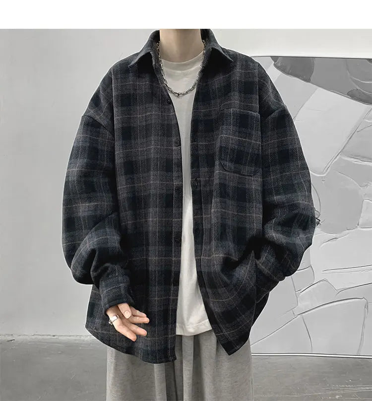 LAPPSTER-Youth  Long Sleeve Winter Y2k Streetwear Fleece Shirts Flannel Harajuku Plaid Shirt Vintage Korean Fashions Clothes