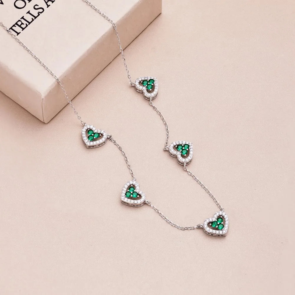 True S925 Silver Heart Necklace Women Rainbow Heart Charm Pendant Necklace Female Luxury Jewelry Sparkling 5A Zircon Girl Gift