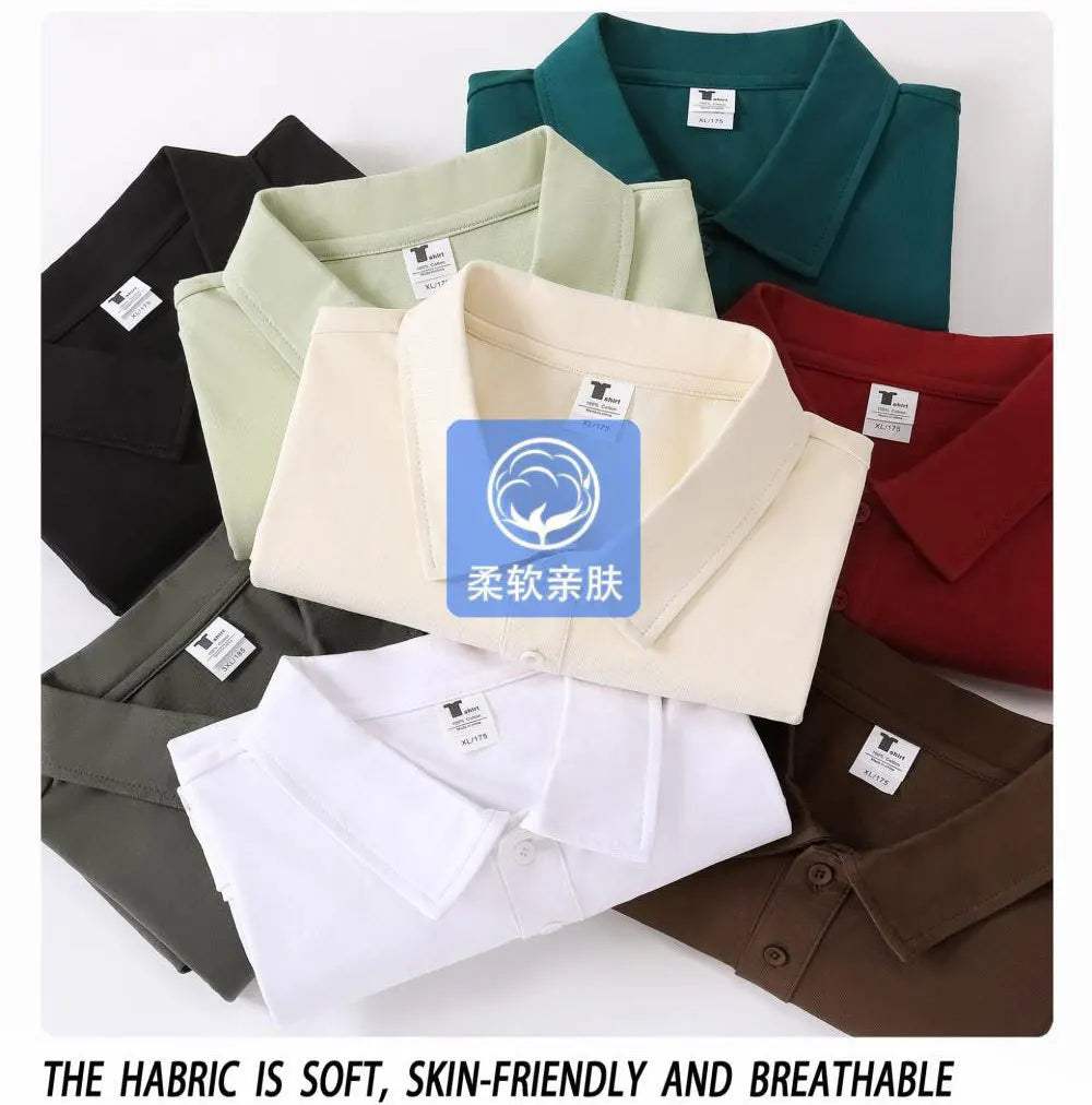 240 Grams Thickened Solid Polo Shirt Heavyweight Cotton Drop Shoulder Lapel Short SleeveTees